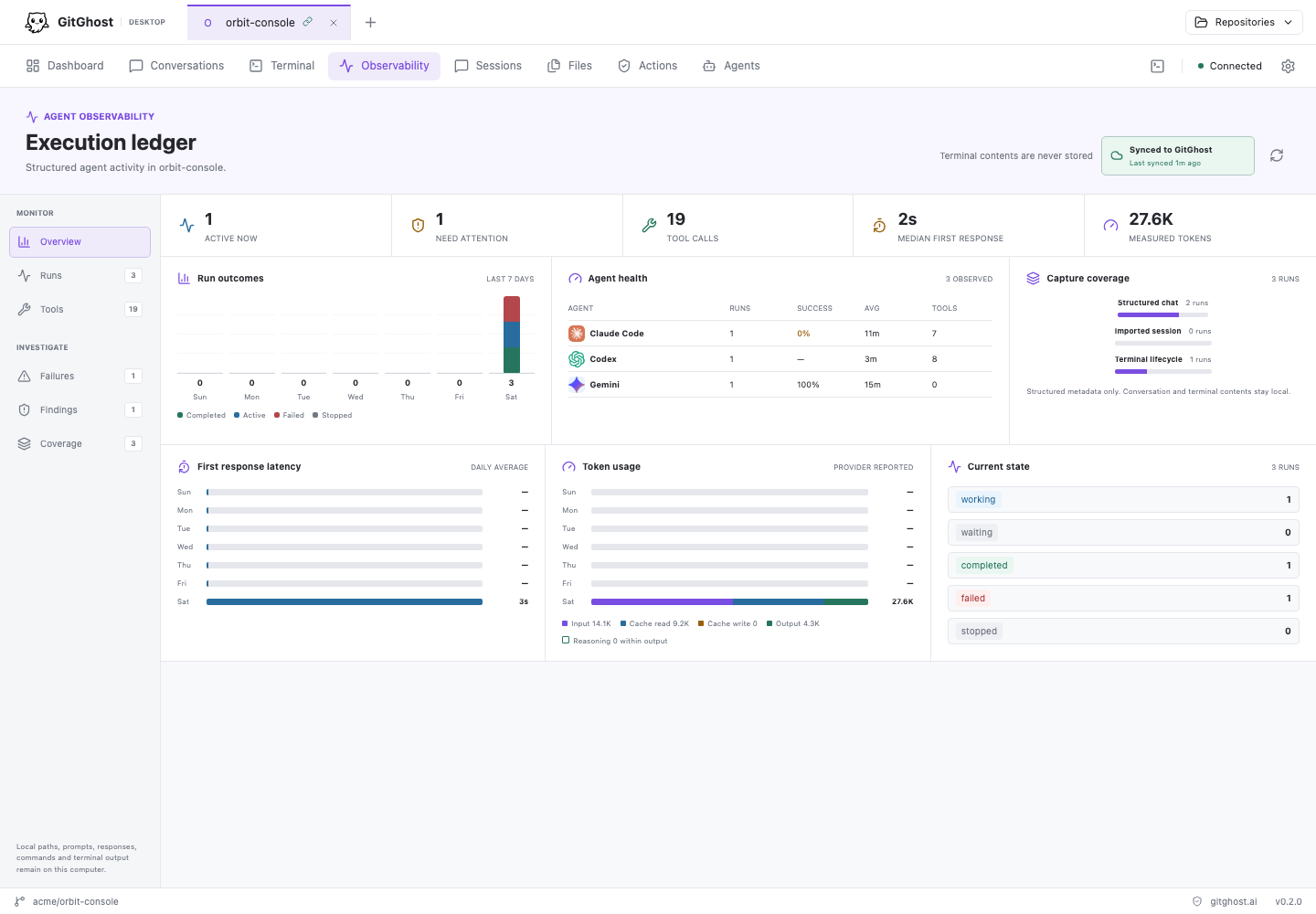 Execution Ledger for structured and terminal coding-agent runs