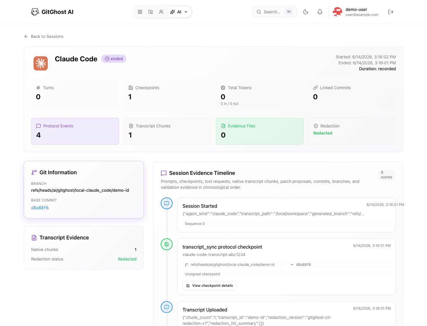 GitGhost AI session evidence