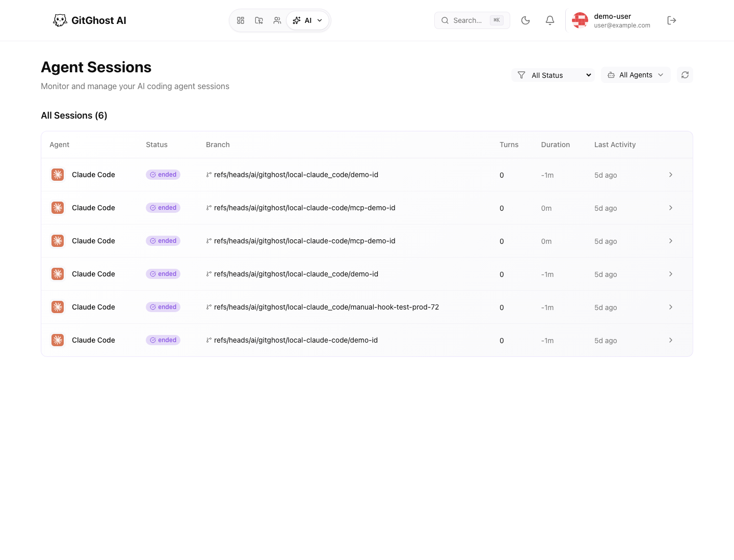Gitghost AI agent sessions
