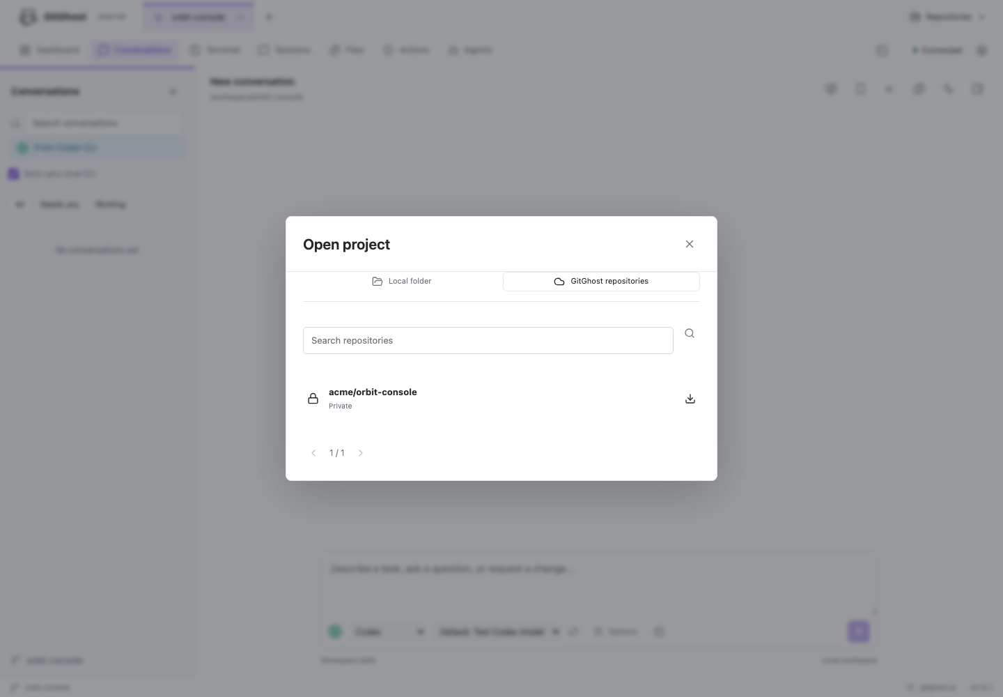 Open a local folder or GitGhost repository