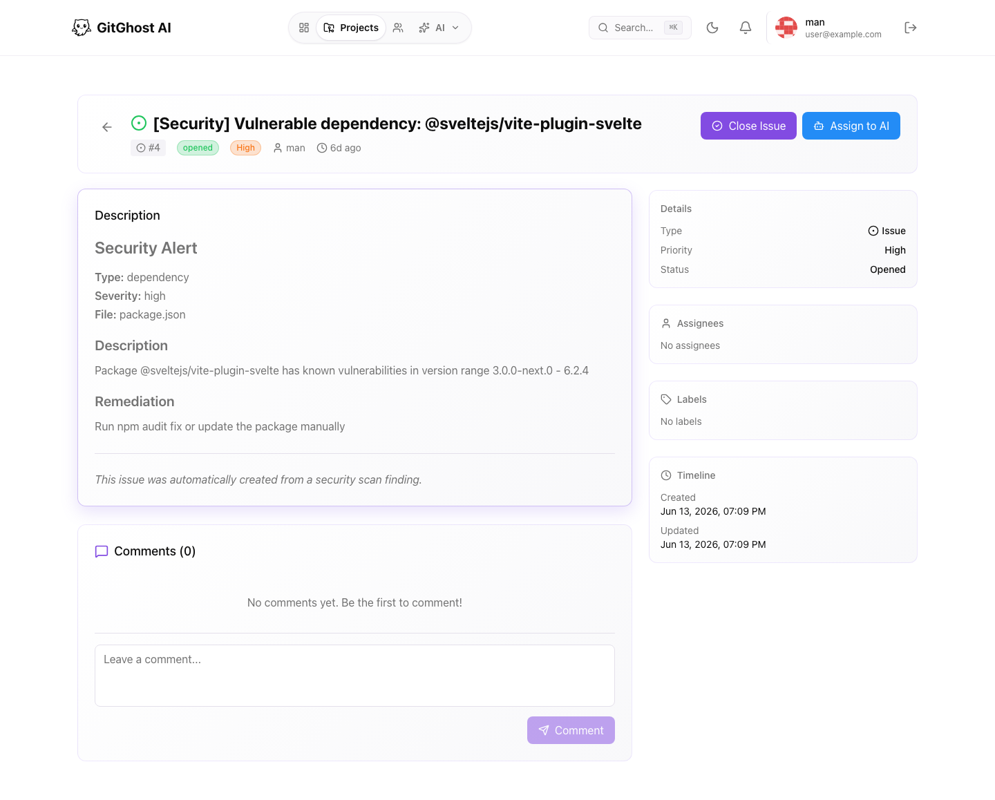 Gitghost AI issue detail