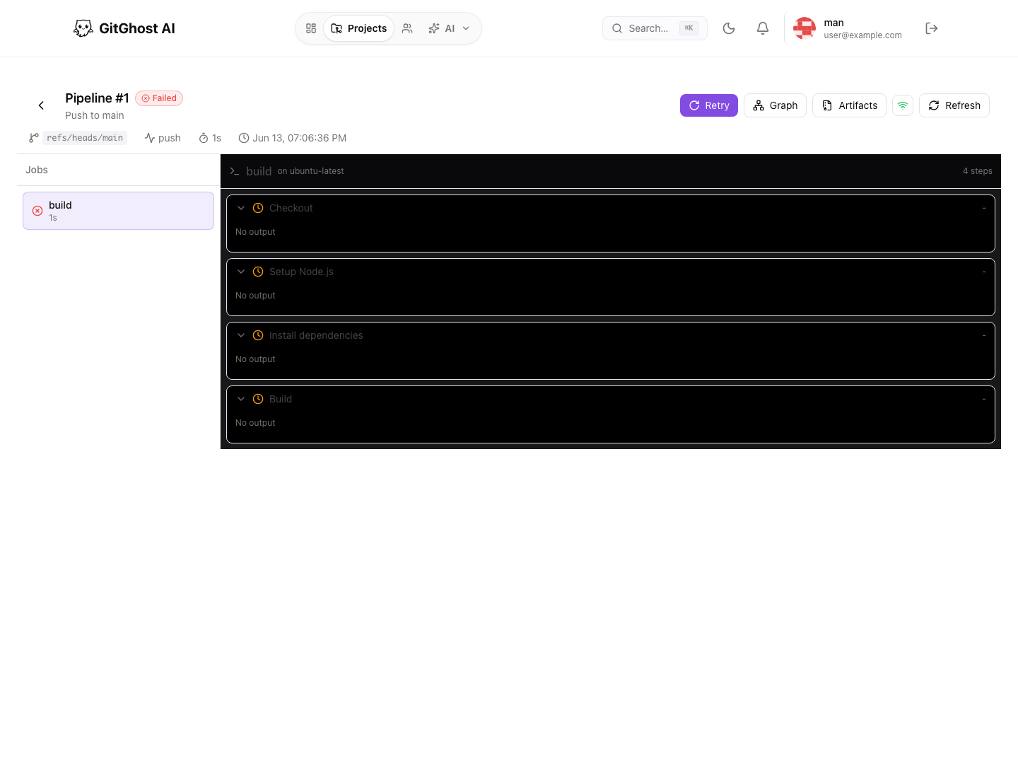 Gitghost AI pipeline run detail