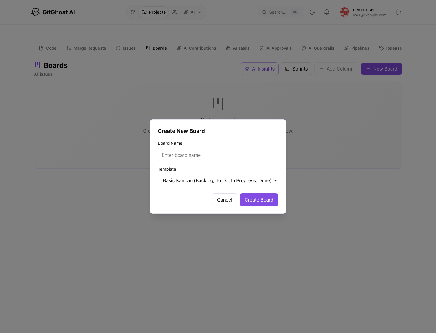 Create a Gitghost AI board