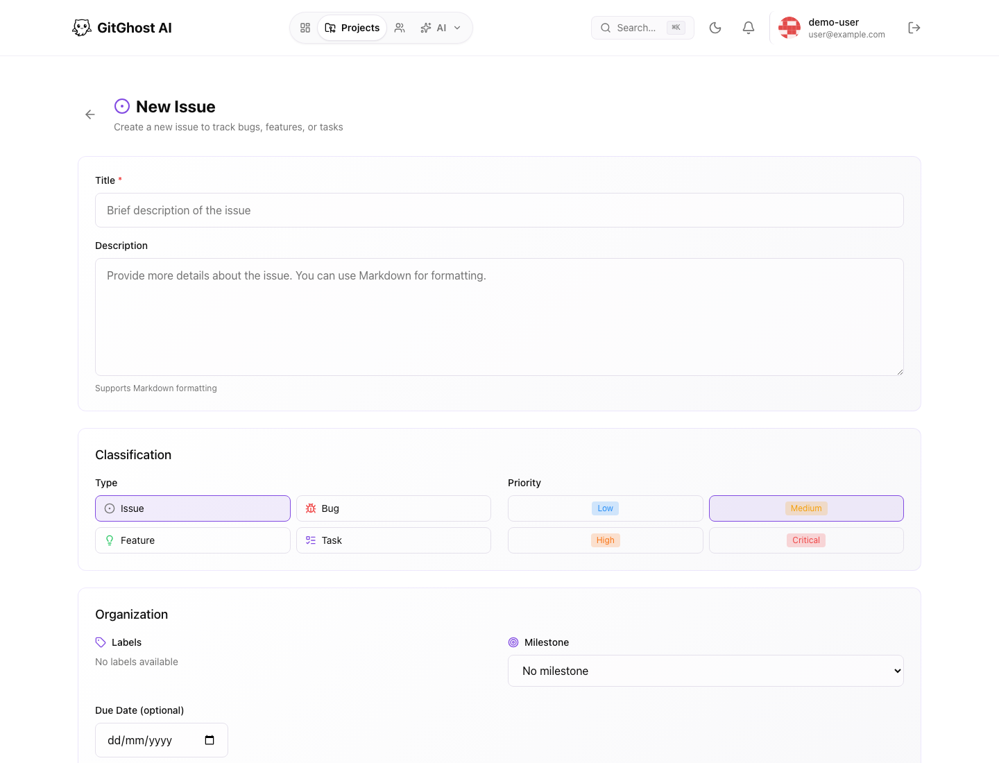 Create a Gitghost AI issue