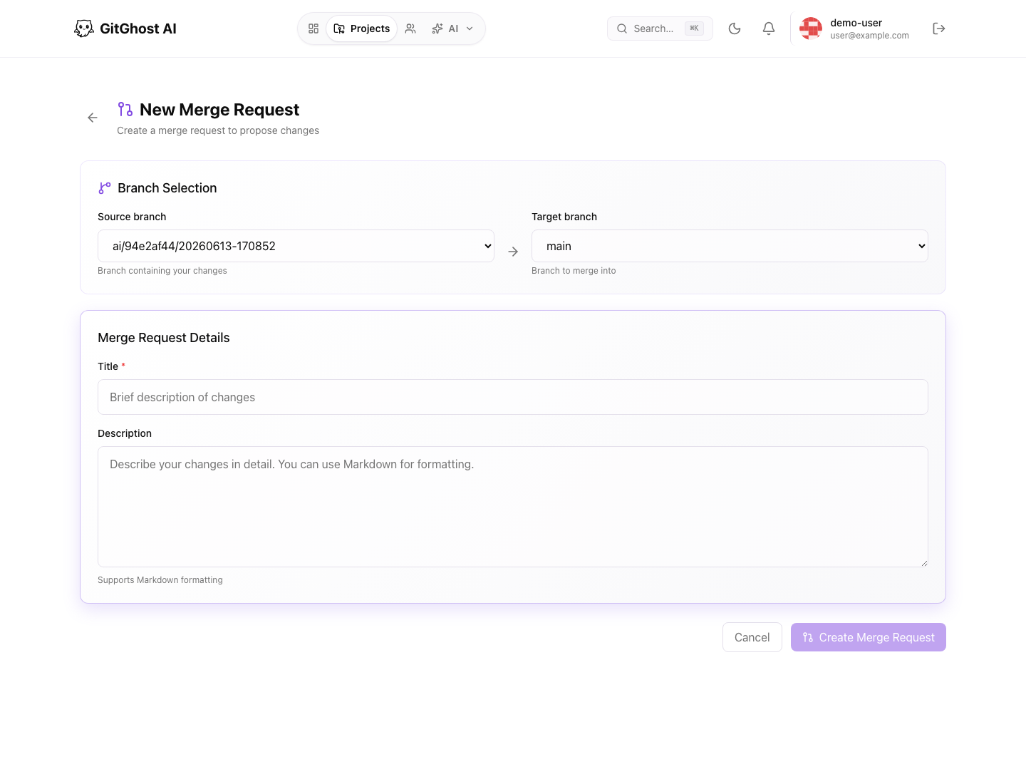 Create a Gitghost AI merge request