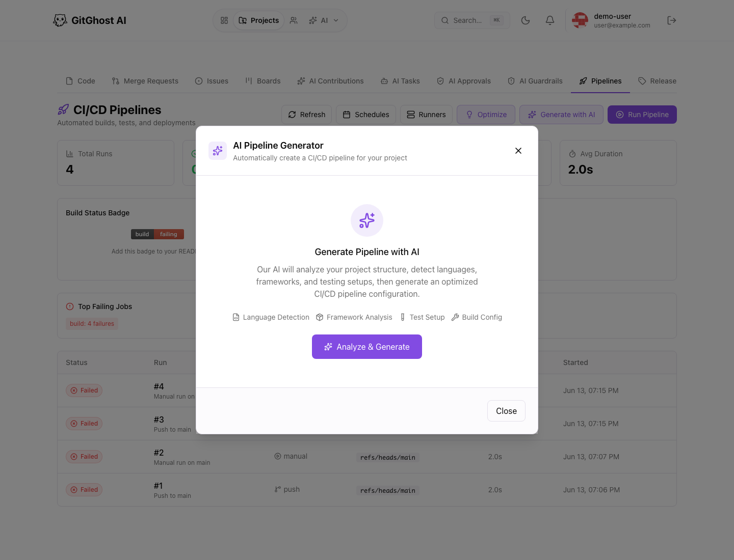 Gitghost AI pipeline generator