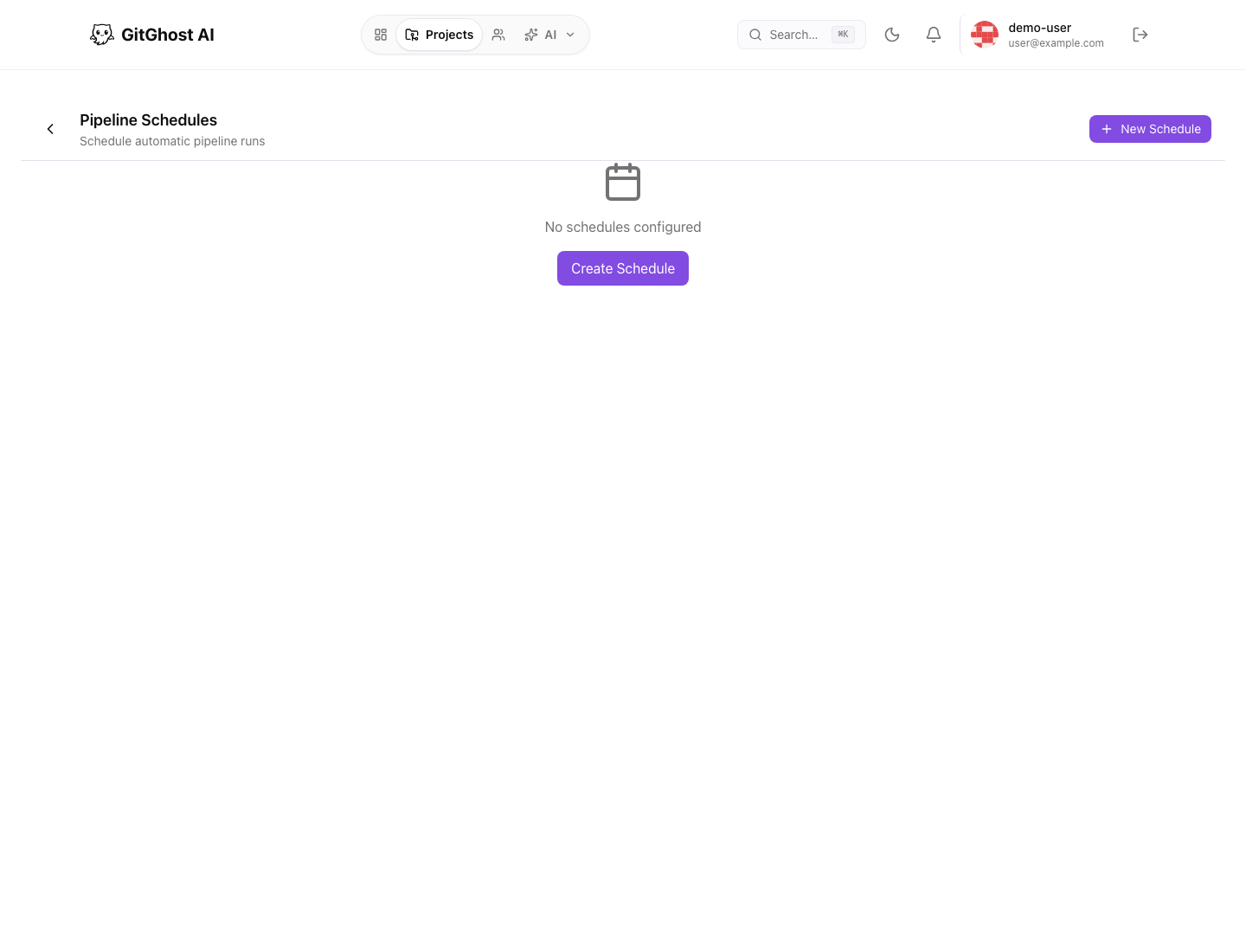 Gitghost AI pipeline schedules