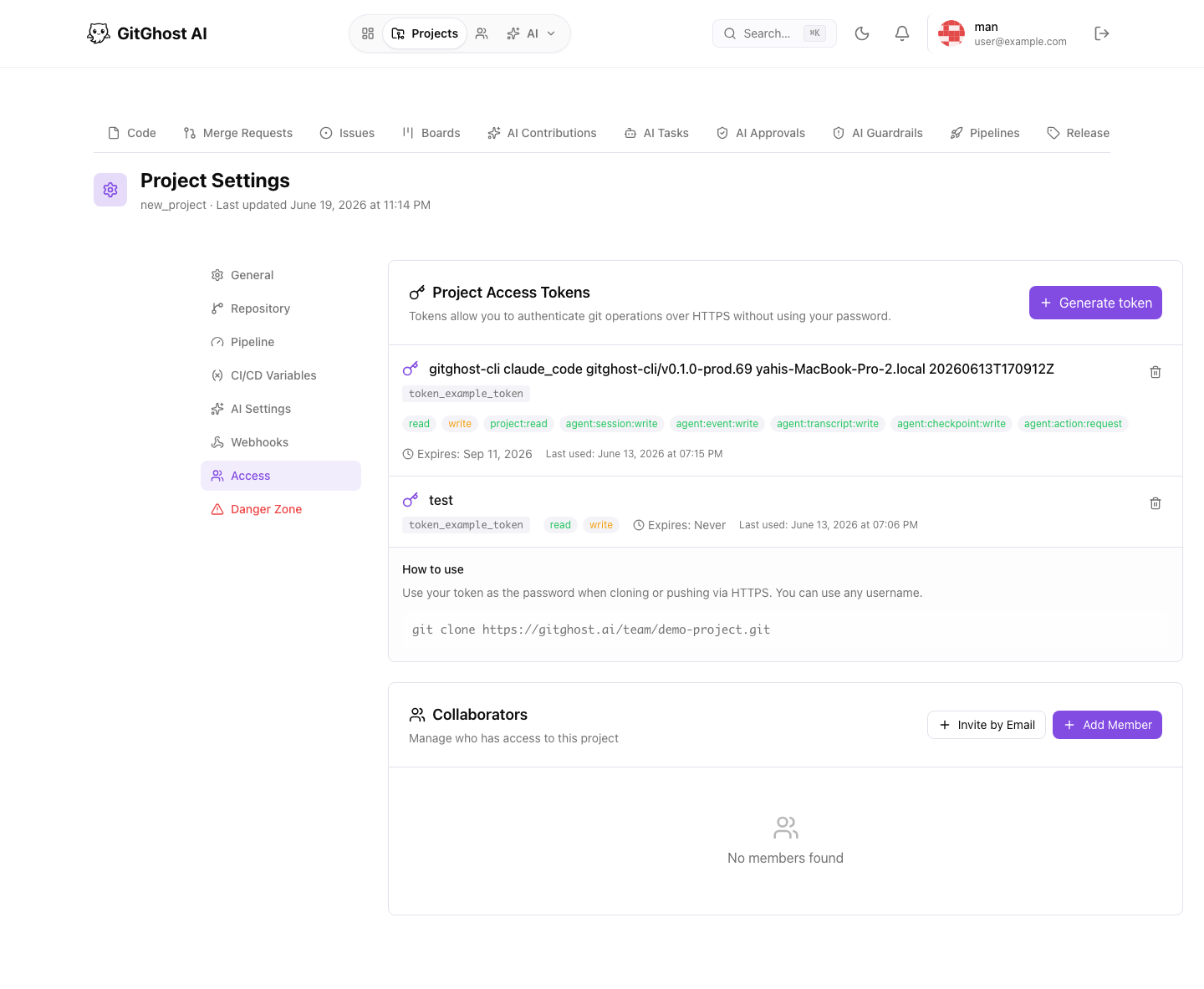 Gitghost AI access settings