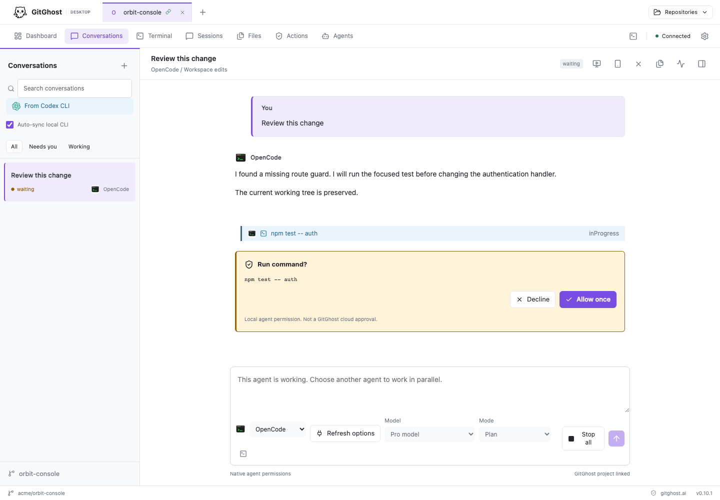 Provider model, mode, and local permission controls