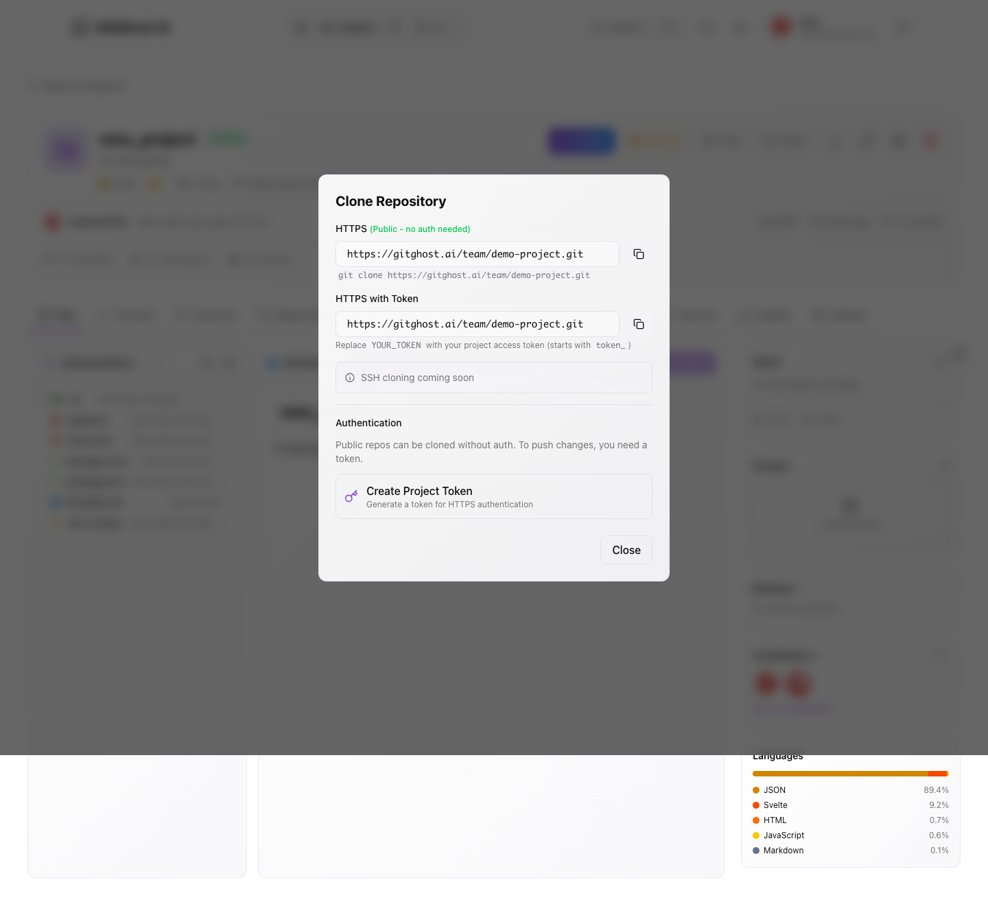 Gitghost AI clone repository modal