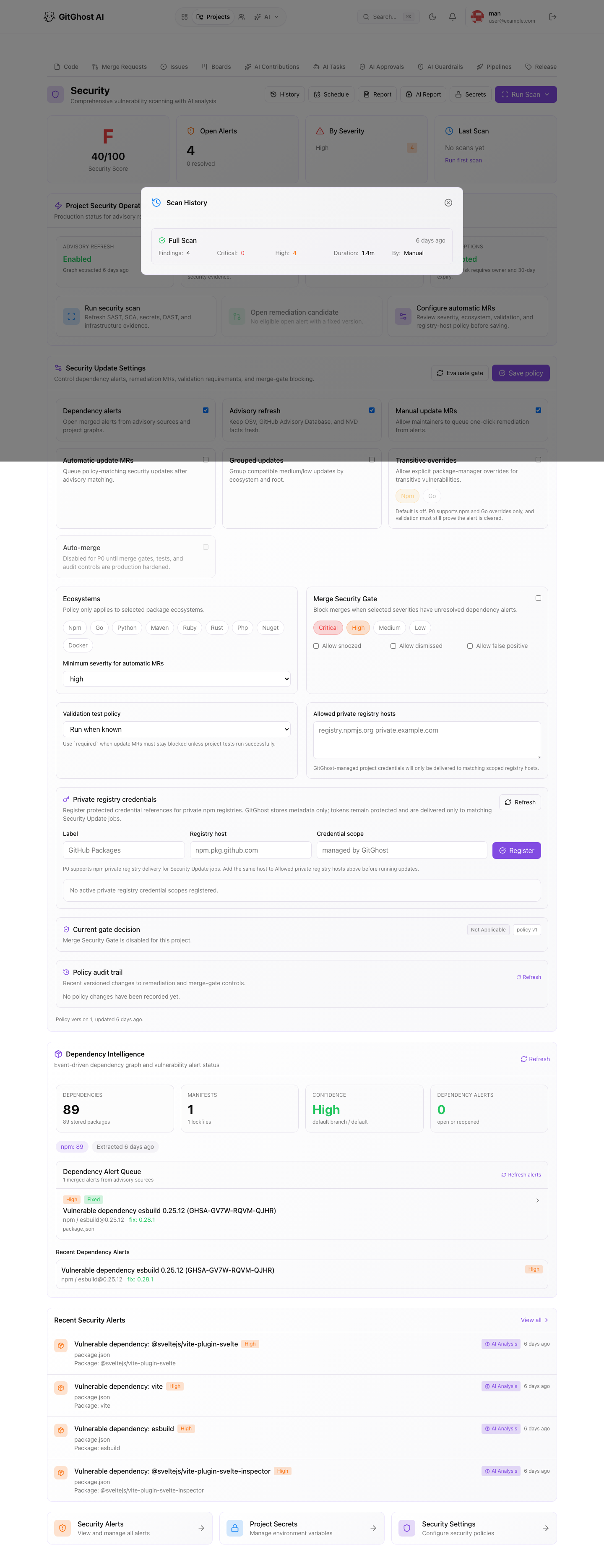 Gitghost AI scan history
