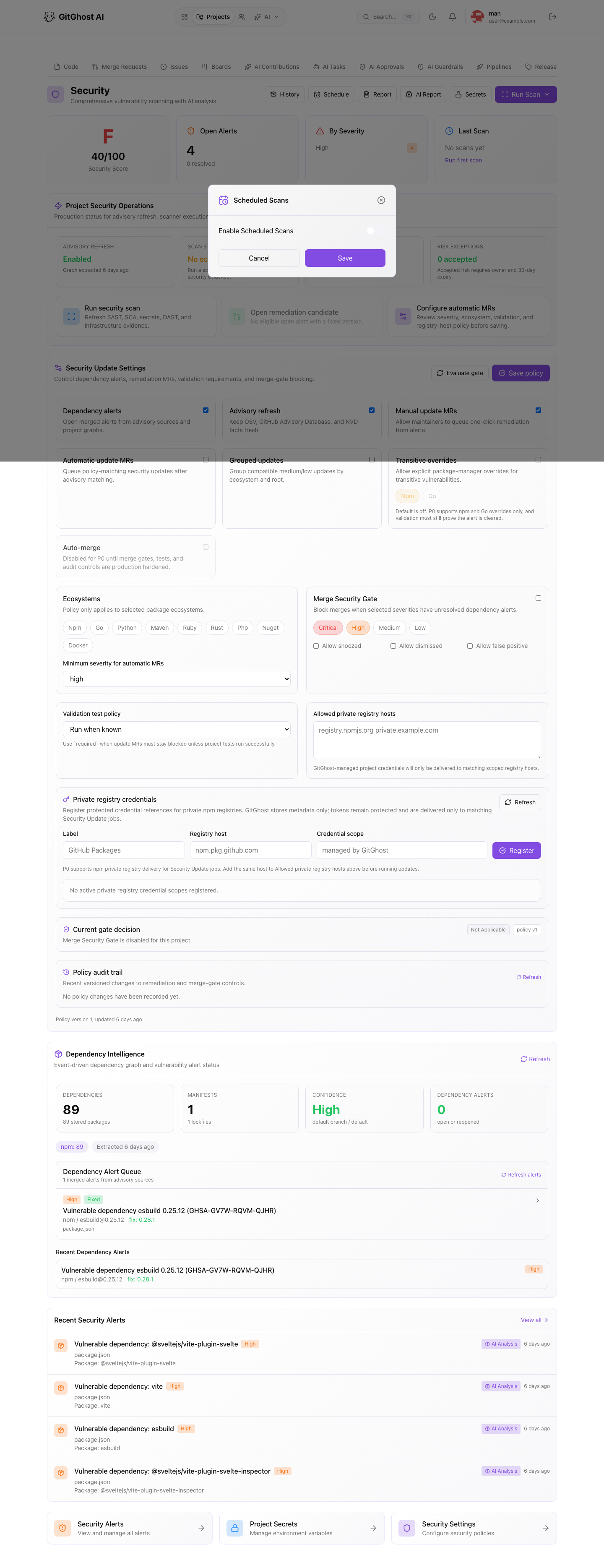 Gitghost AI scheduled scans